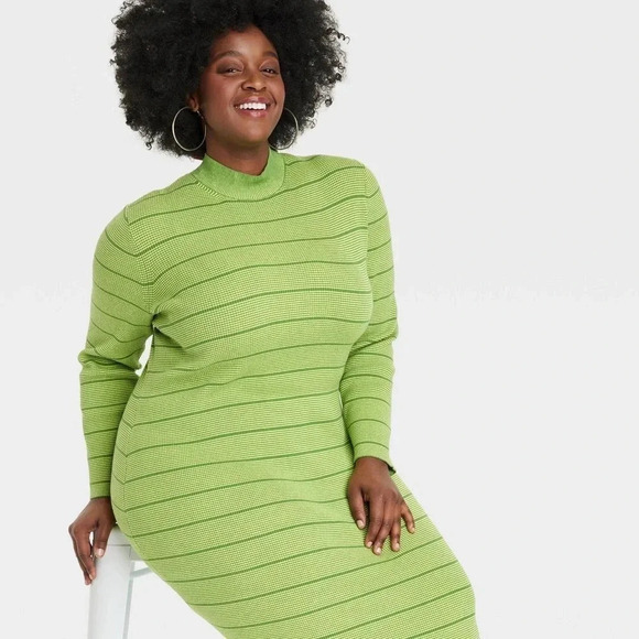 NWT House of Aama || High Neck Maxi Knit Dress in Vivid Green XXL - Picture 3 of 10